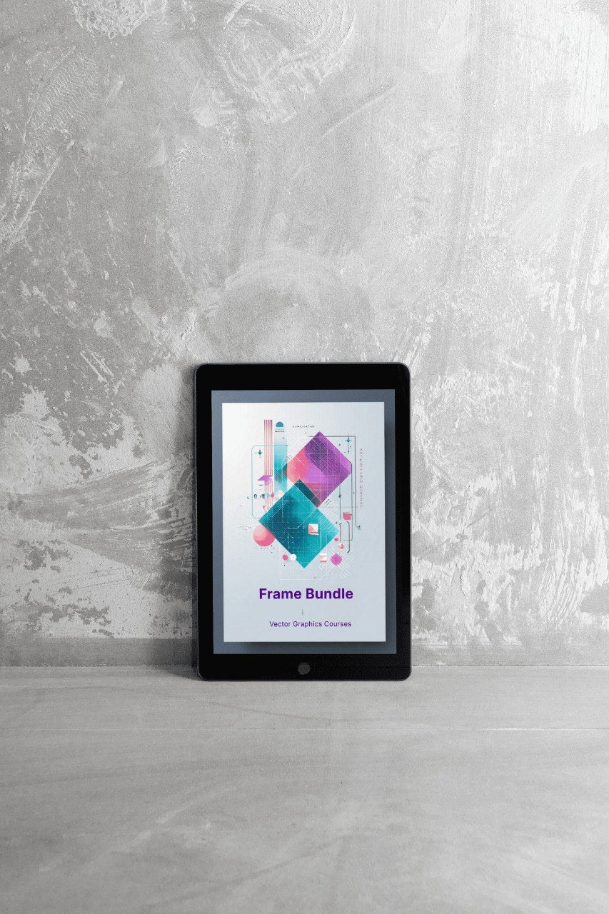Digital frame bundle on a tablet with abstract design against a textured gray wall.