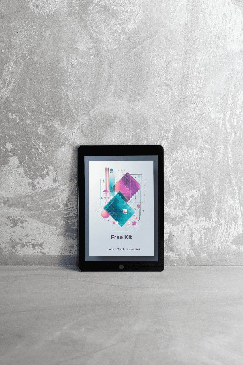 Digital tablet displaying a design app interface on a textured gray surface