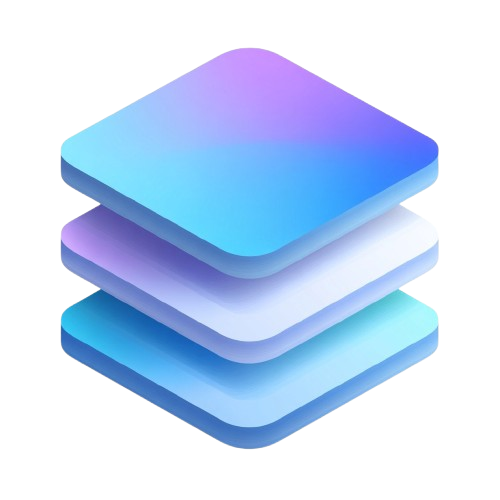 Stack of three gradient square shapes in blue, purple, and white on a white background