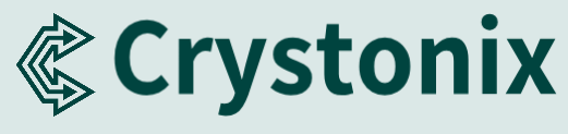 Crystonix logo on a light blue background