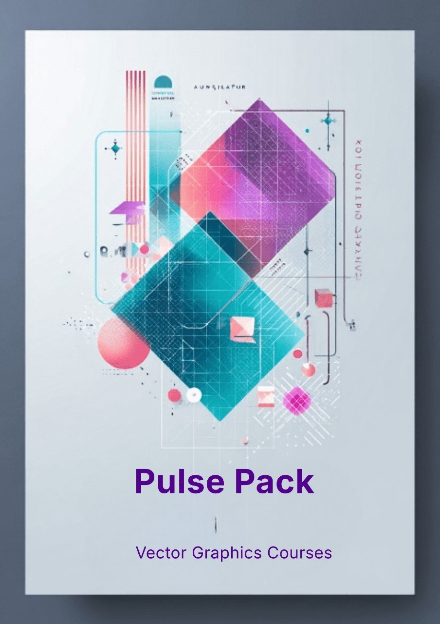 Cover of 'Pulse Pack' vector graphics courses with geometric design on a light gray background
