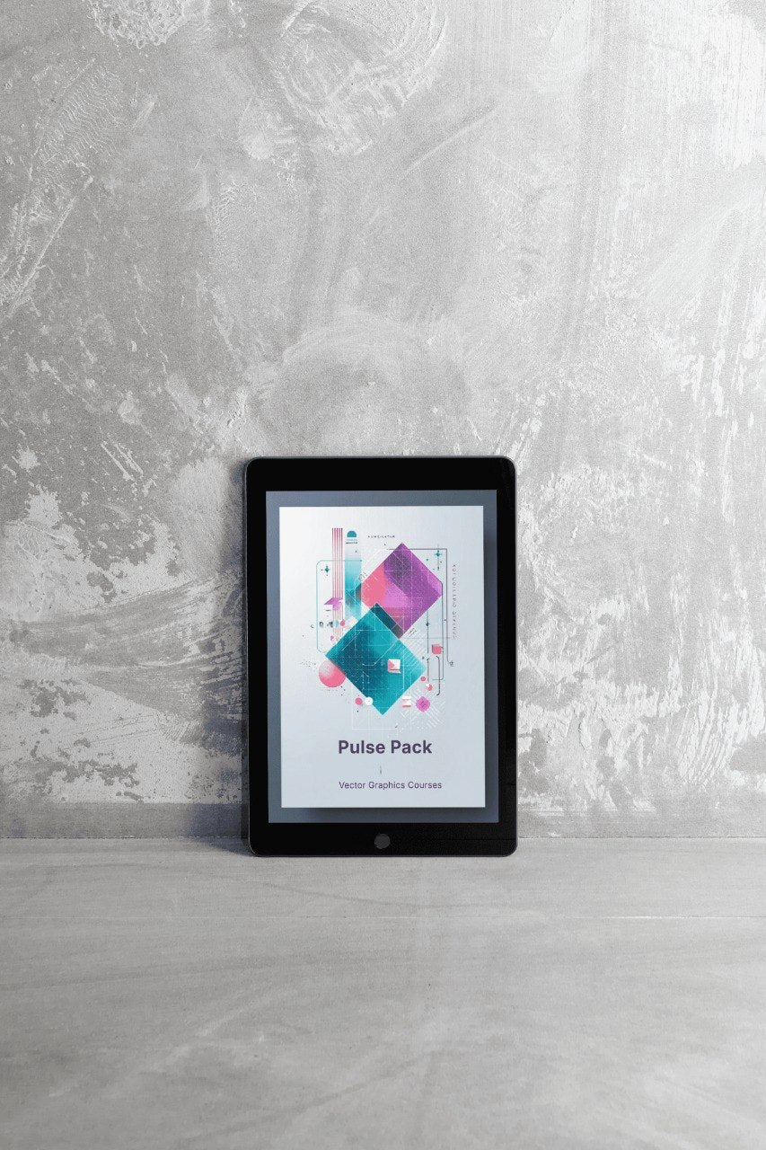 Digital tablet displaying a colorful app icon on a textured gray surface