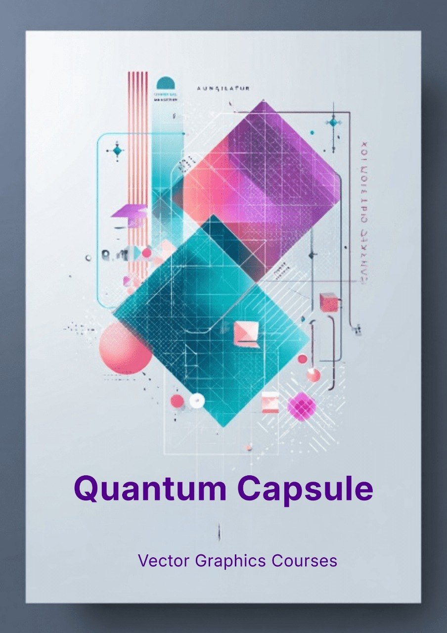 Cover of 'Quantum Capsule' vector graphics courses with geometric design on a light gray background