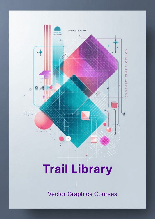 Geometric design with 'Trail Library' and 'Vector Graphics Courses' text on a light gray background