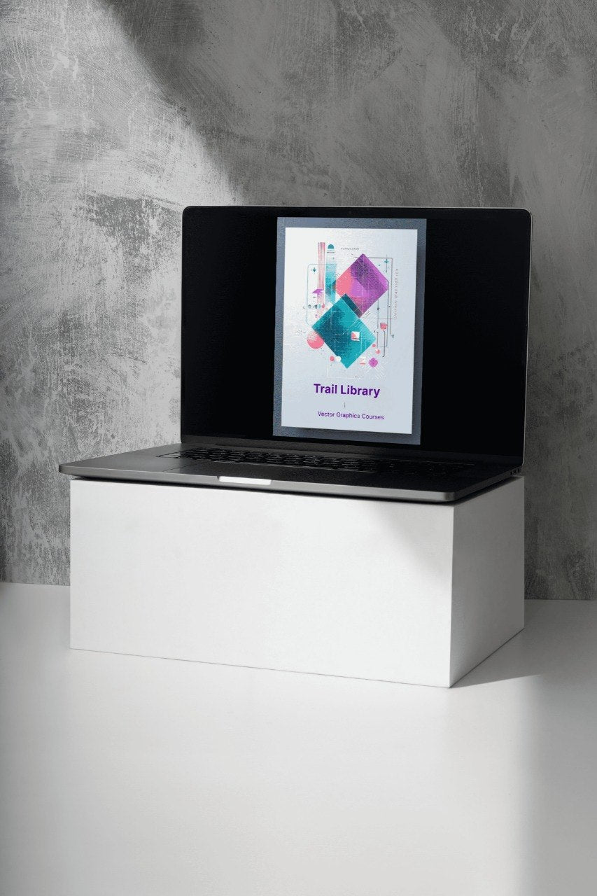 Laptop on a white stand with a gray concrete wall background