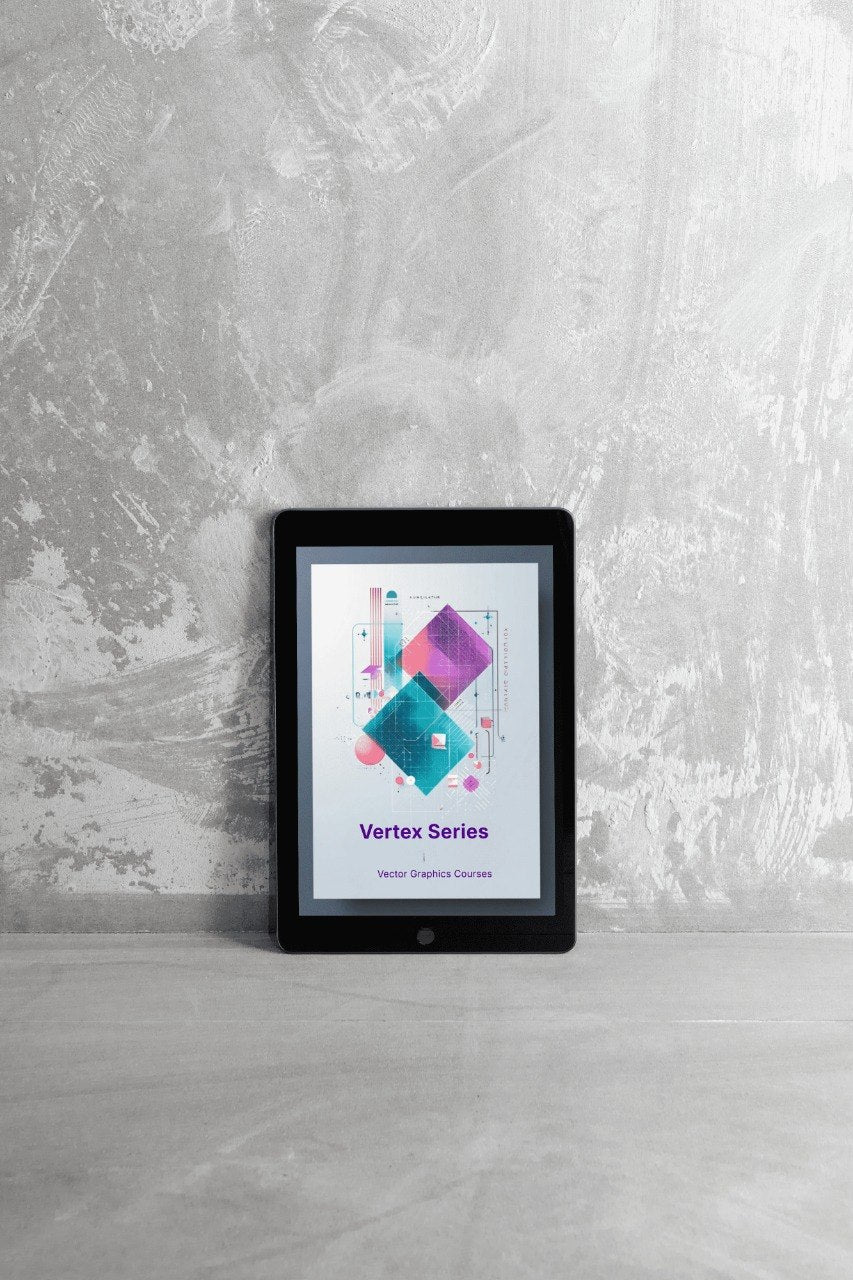 Digital tablet displaying a colorful graphic on a textured gray wall background